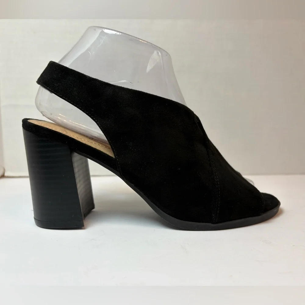DexFlex Comfort black faux suede open toe slingback wedge heel sandals size 7